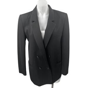 Saville 100% Wool Womens Black Double Breasted Long Sleeve Blazer Coat Jacket 12